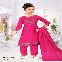 Girls Festive Embroidered Salwar Suit with Dupatta